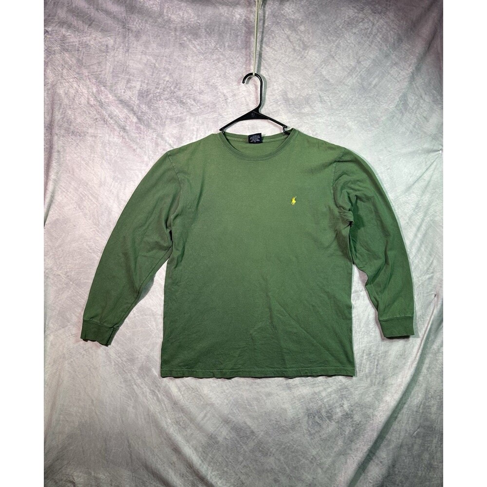 Vintage Polo Ralph Lauren Mens Large Green Pony Long Sleeve Crew Neck T-Shirt